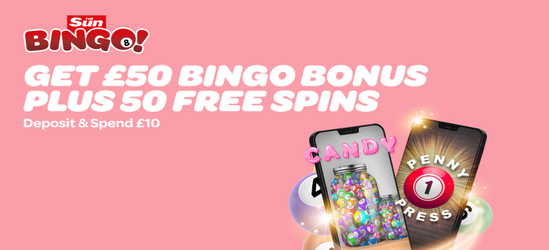 Get a £50 bingo bonus and 50 free spins with Sun Bingo