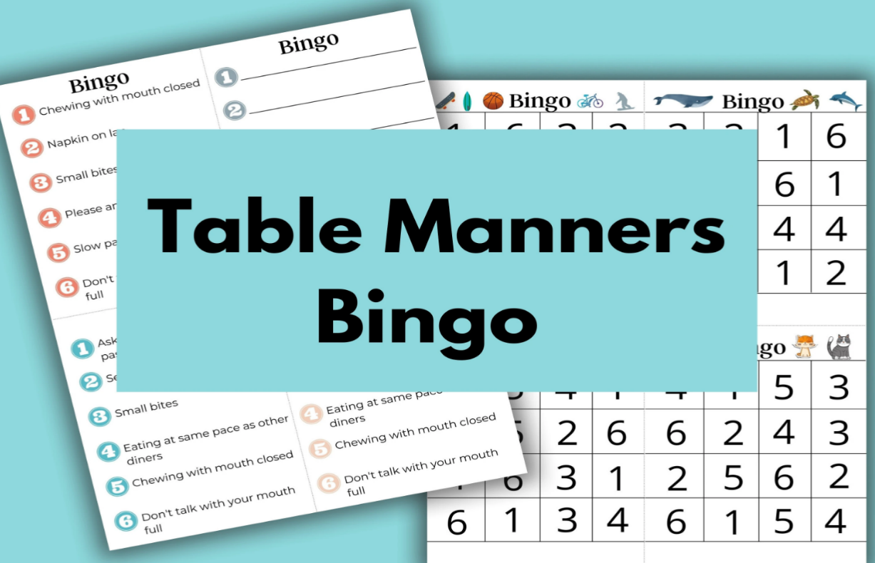 Printable Table Manners Game for Children BINGO Kids