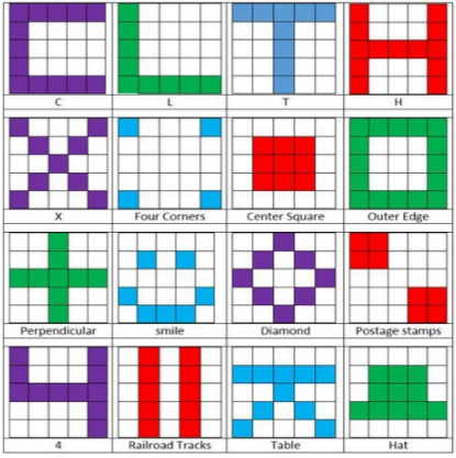 Mix it up. Use these great bingo patterns instead of the traditional 5 in a row