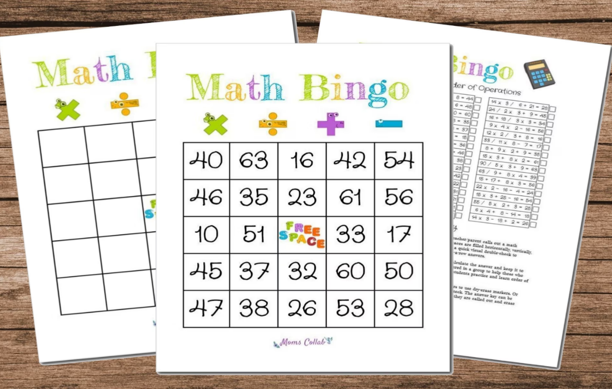 Math Bingo Order of Operations Learning Game Printable