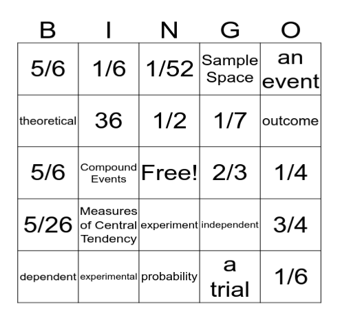 Probability Bingo Card